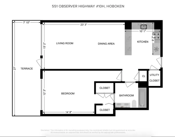 $3,400 | 551 Observer Highway, Unit 10H, Hoboken, NJ 07030