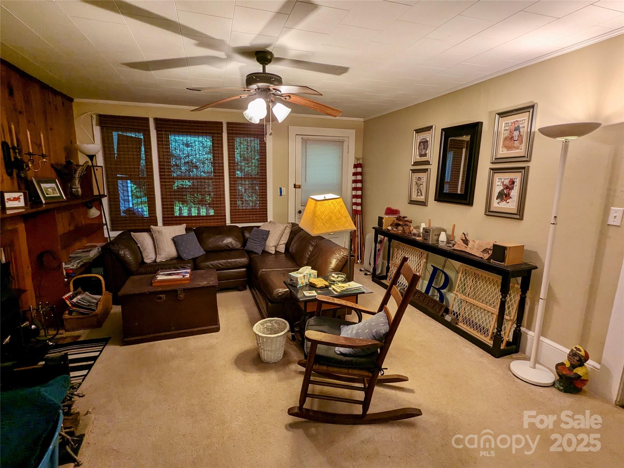46 Tree Farm Road Spruce Pine, NC 28777 - Photo 10 of 40 a living room with furniture a flat screen tv and a ceiling fan