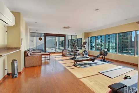 a view of a room with gym equipment
