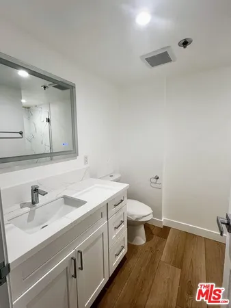 a spacious bathroom with a sink and a toilet