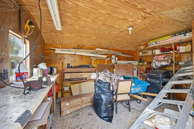 an outdoor space with seating