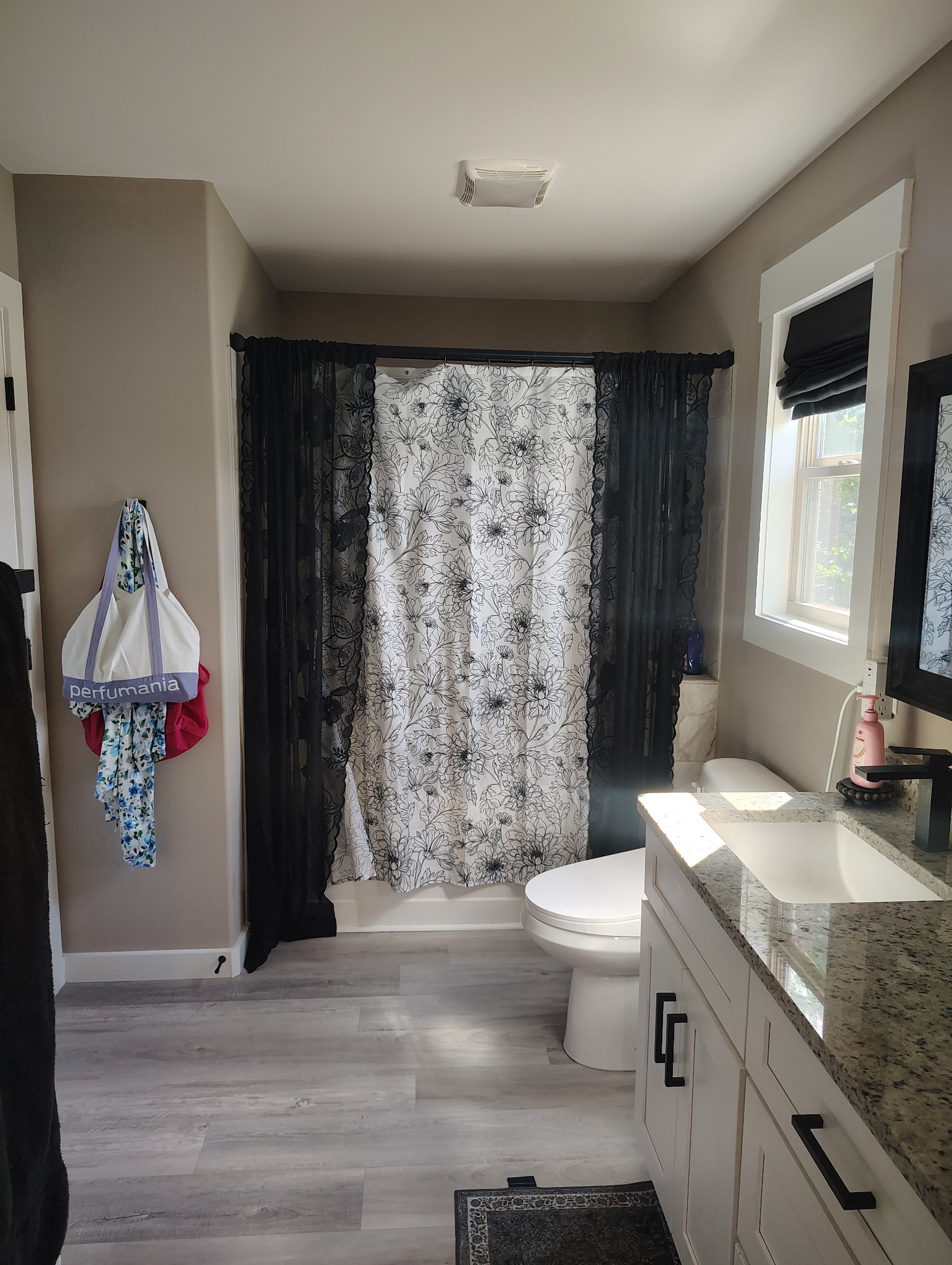 8447 Epperson Springs Road Westmoreland, TN 37186 - Photo 16 of 25 a bathroom with a granite countertop sink a toilet a mirror and shower curtain