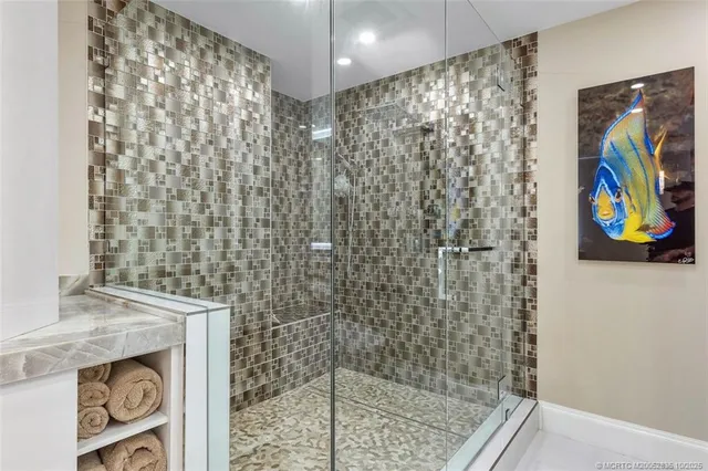 a bathroom with a shower