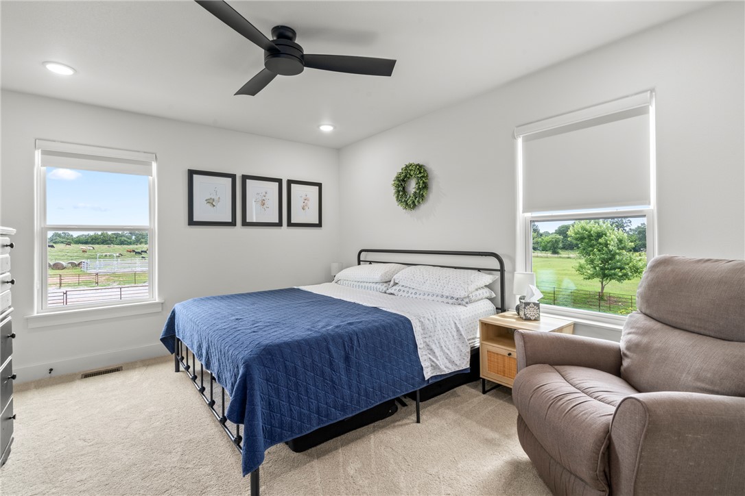 16556 East Hewitt Springs Road Springdale, AR 72764 - Photo 33 of 60 Bright interior space featuring recessed lighting, a modern ceiling fan, and two large windows with roller shades