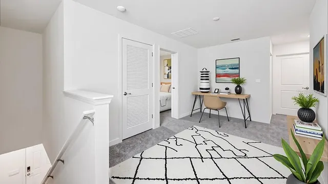 a living room with a sink and a rug