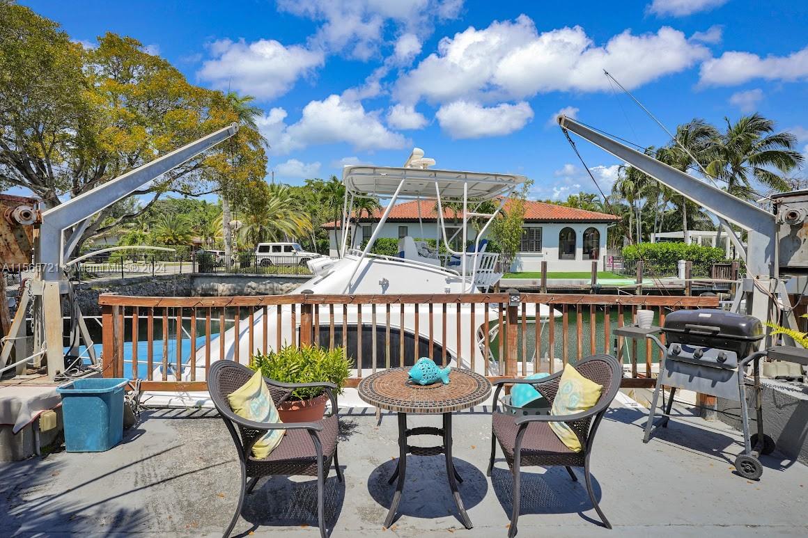 12735 Ixora Road Miami, FL 33181 - Photo 5 of 16 a view of a chairs and table in patio with a lake view