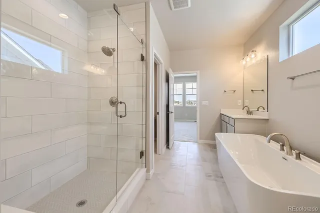 a bathroom with a shower and a sink