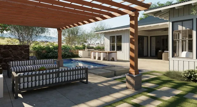a view of a house with backyard and porch