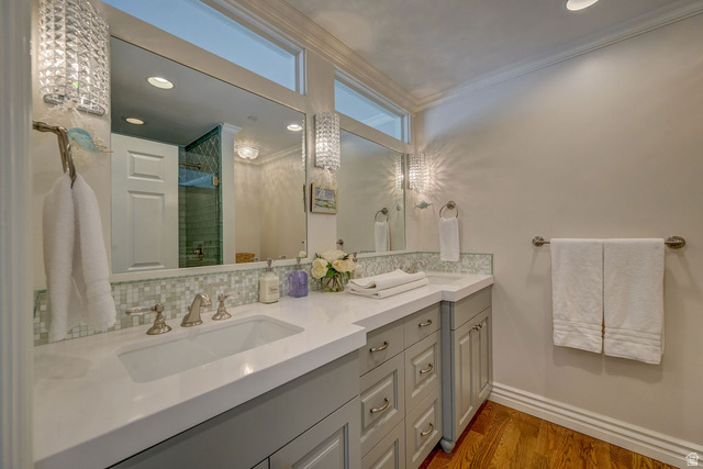 9699 Bypass Road, Unit 5 Alta, UT 84092 - Photo 38 of 54 Double vanity with integrated sinks and white countertops