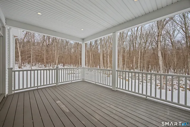 a view of a wooden balcony