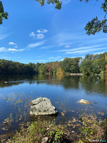 a view of a lake from a yard