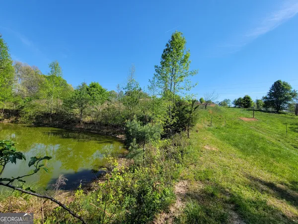 a view of a lake with a house in the background