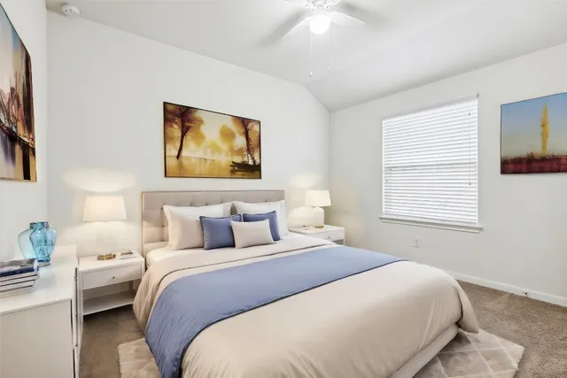 a bedroom with bed and window