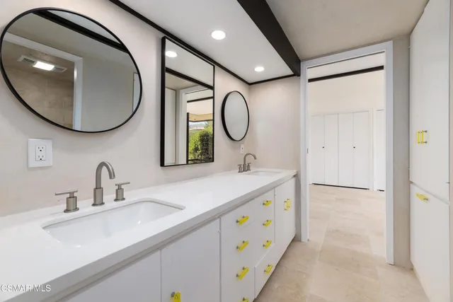 a view of a big yard with potted plants and large tree