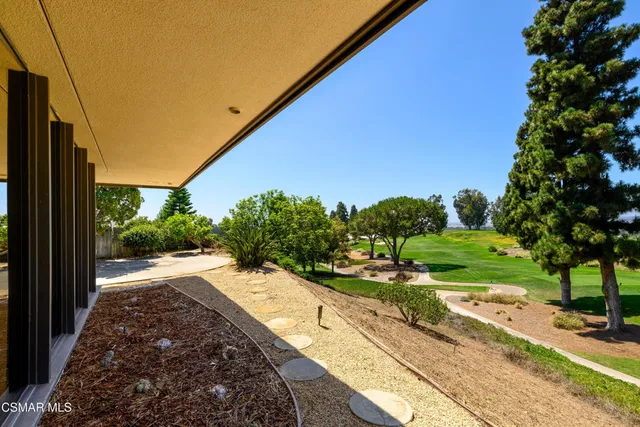 a view of a park with large trees