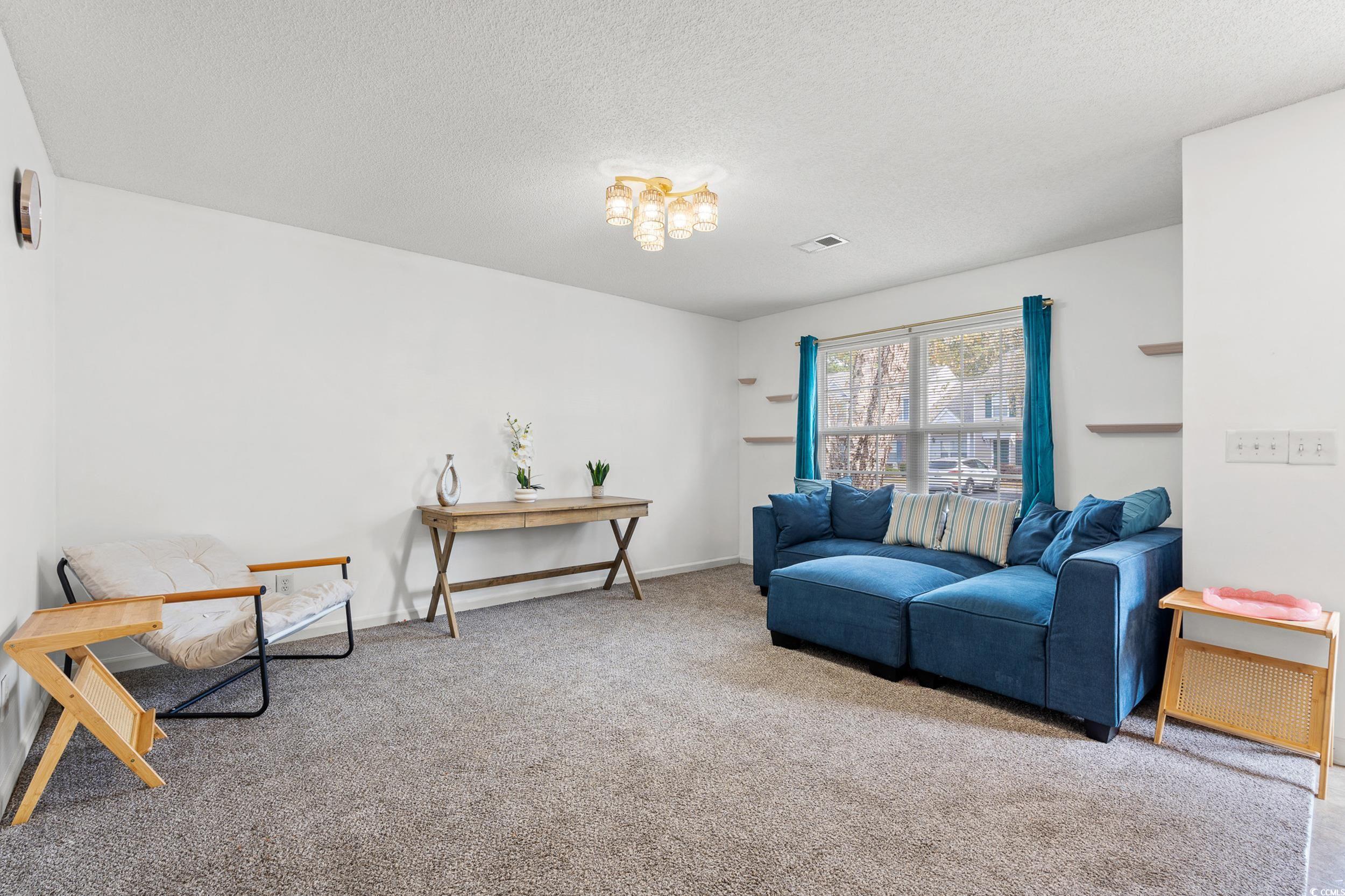 270 Seabert Road, Unit 270 Myrtle Beach, SC 29579 - Photo 3 of 31 Carpeted living room featuring a textured ceiling