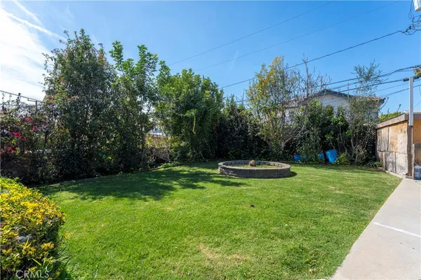 a view of a garden with a slide