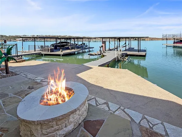 an outdoor space with furniture