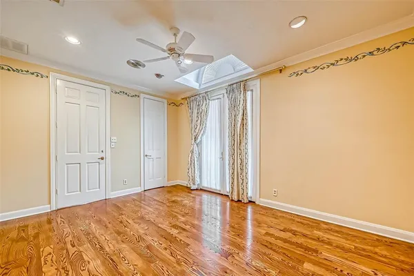 a view of a livingroom with wooden floor