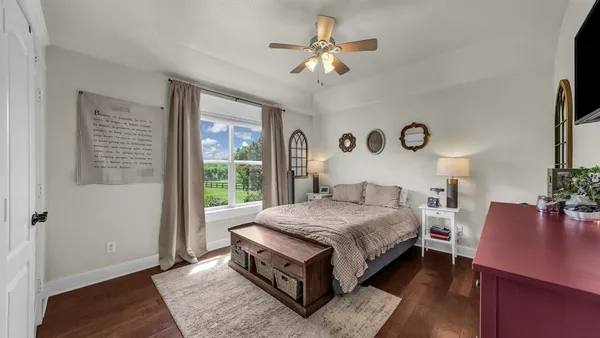 a living room with a bed furniture and a window