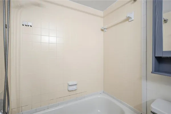 a bathroom with a bathtub