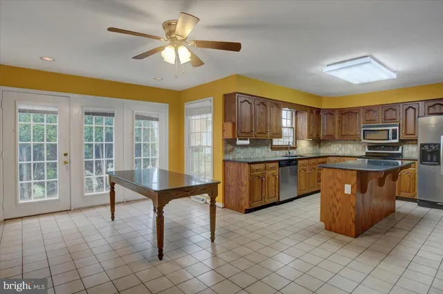 a view of a room with windows