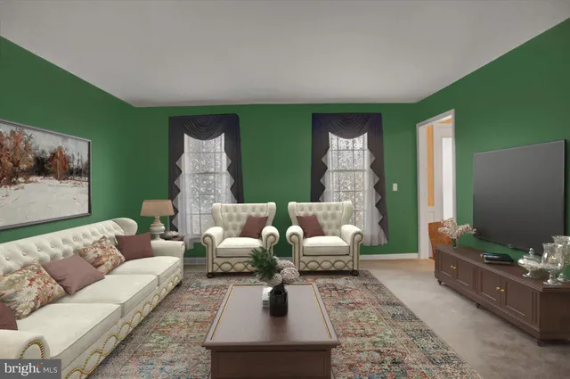 a view of a big room with windows