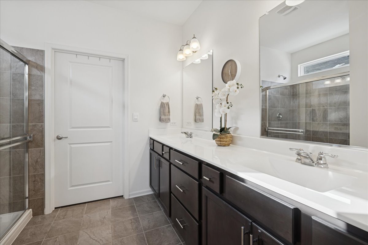1639 Rochester Road Pingree Grove, IL 60140 - Photo 11 of 21 a bathroom with a double vanity sink and a mirror