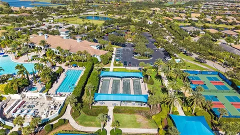 a view of a building with sitting area