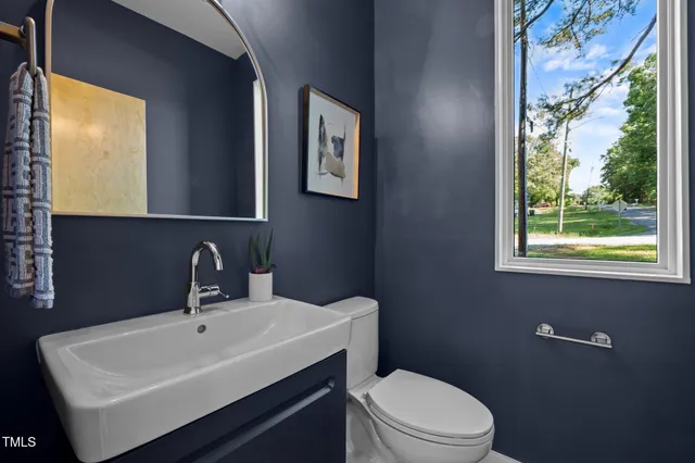 a bathroom with a toilet a sink and a mirror