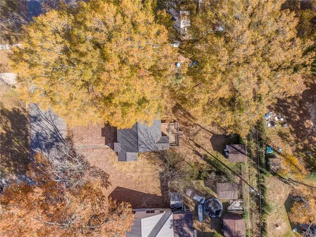 a view of a city with lush green tree