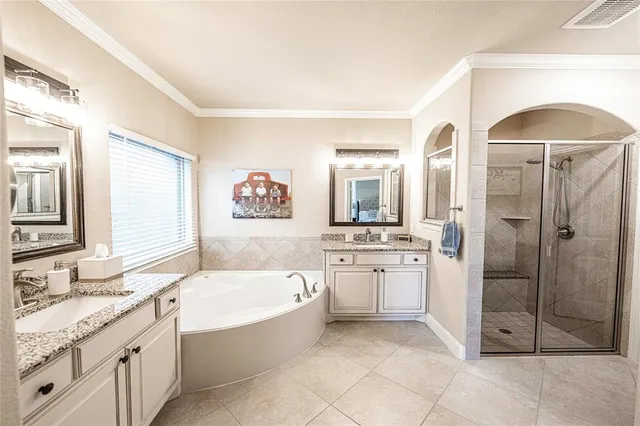 a bathroom with a granite countertop sink mirror and shower