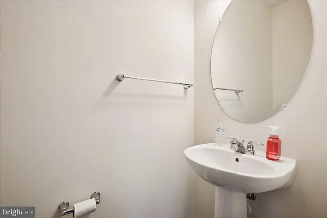 a bathroom with a sink a mirror and a shower