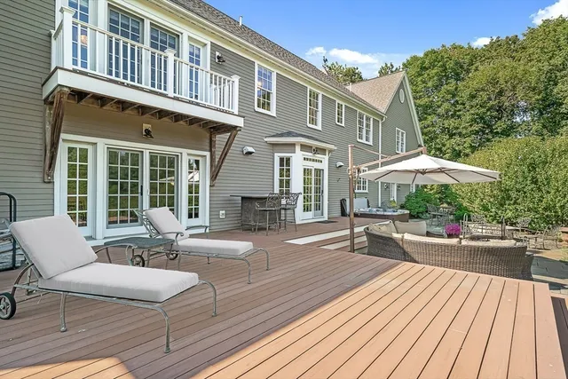 a building outdoor space with patio furniture