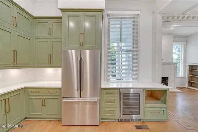 a view of a garden with an outdoor space