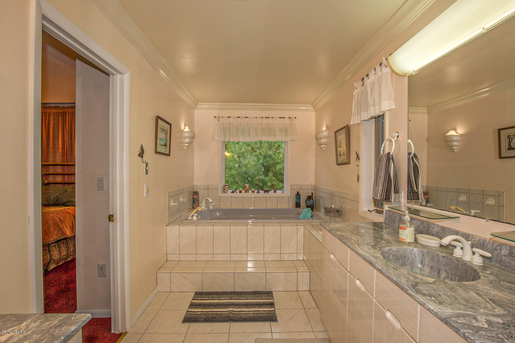 57 Golden Hill Road Lee, MA 01238 - Photo 26 of 43 a bathroom with a granite countertop sink a toilet and shower