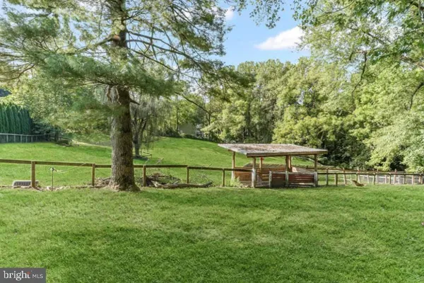 a view of a house with backyard and a tree