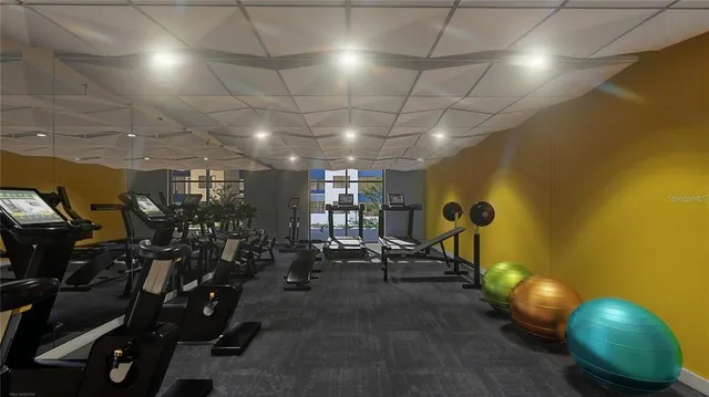 a view of a room with gym equipment