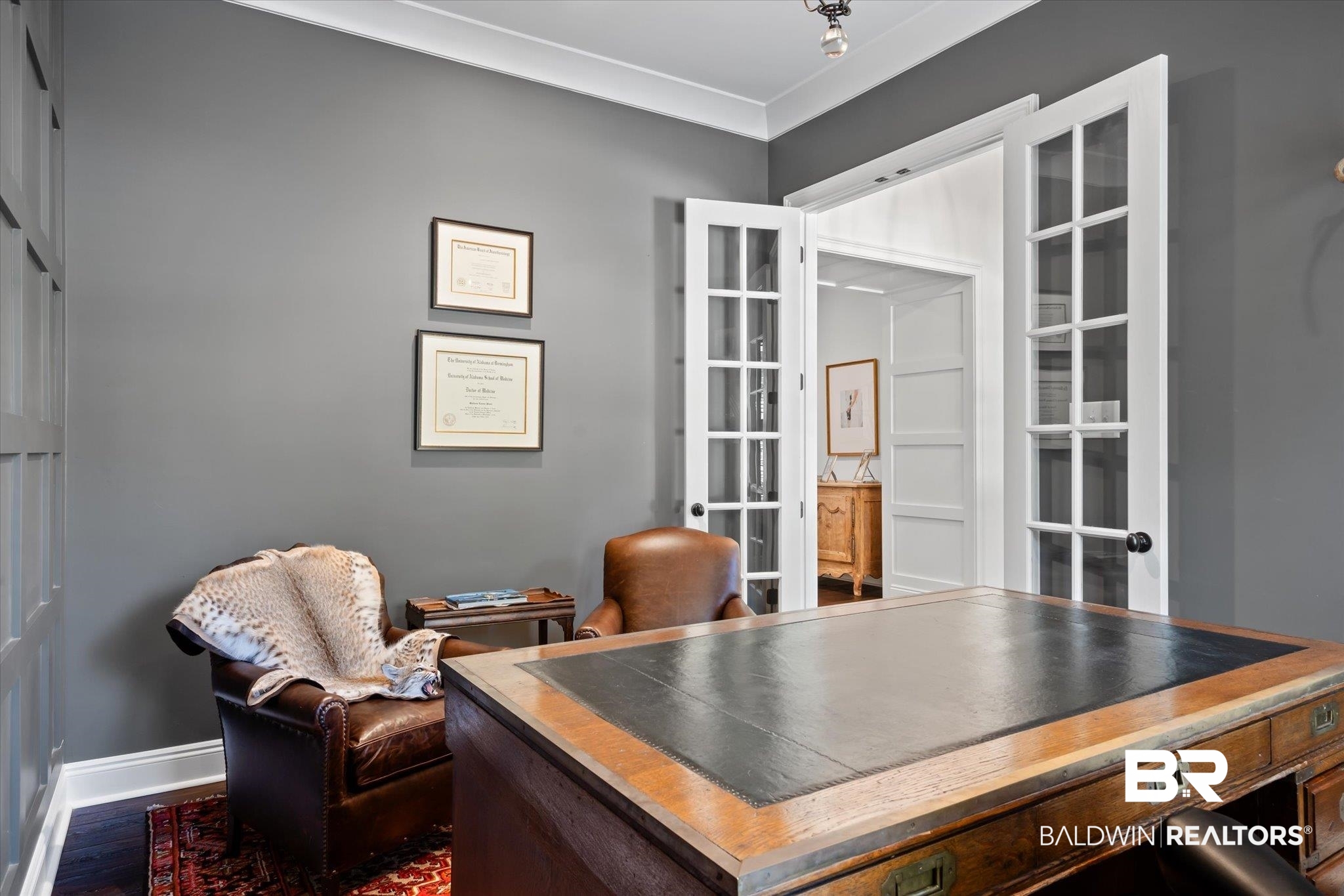 3713 Old Shell Road Mobile, AL 36608 - Photo 6 of 52 Recreation room with dark hardwood / wood-style floors, ornamental molding, and french doors