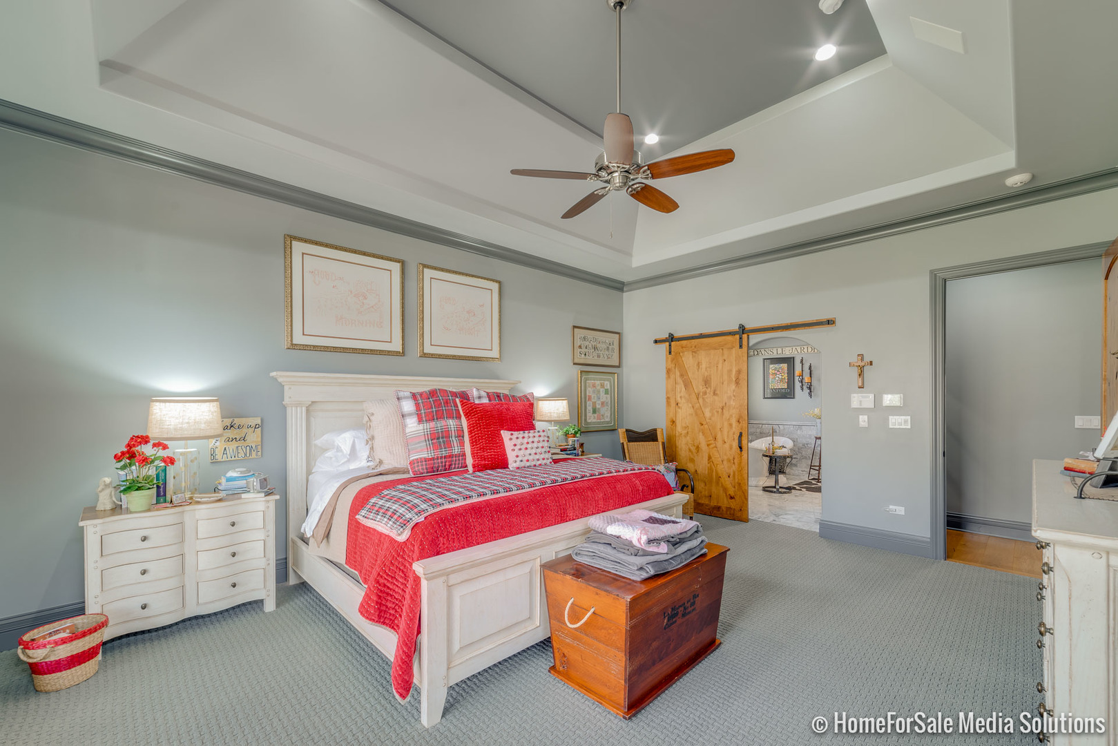 1051 Parkside Road Naperville, IL 60540 - Photo 36 of 52 a bedroom with a bed and a chandelier