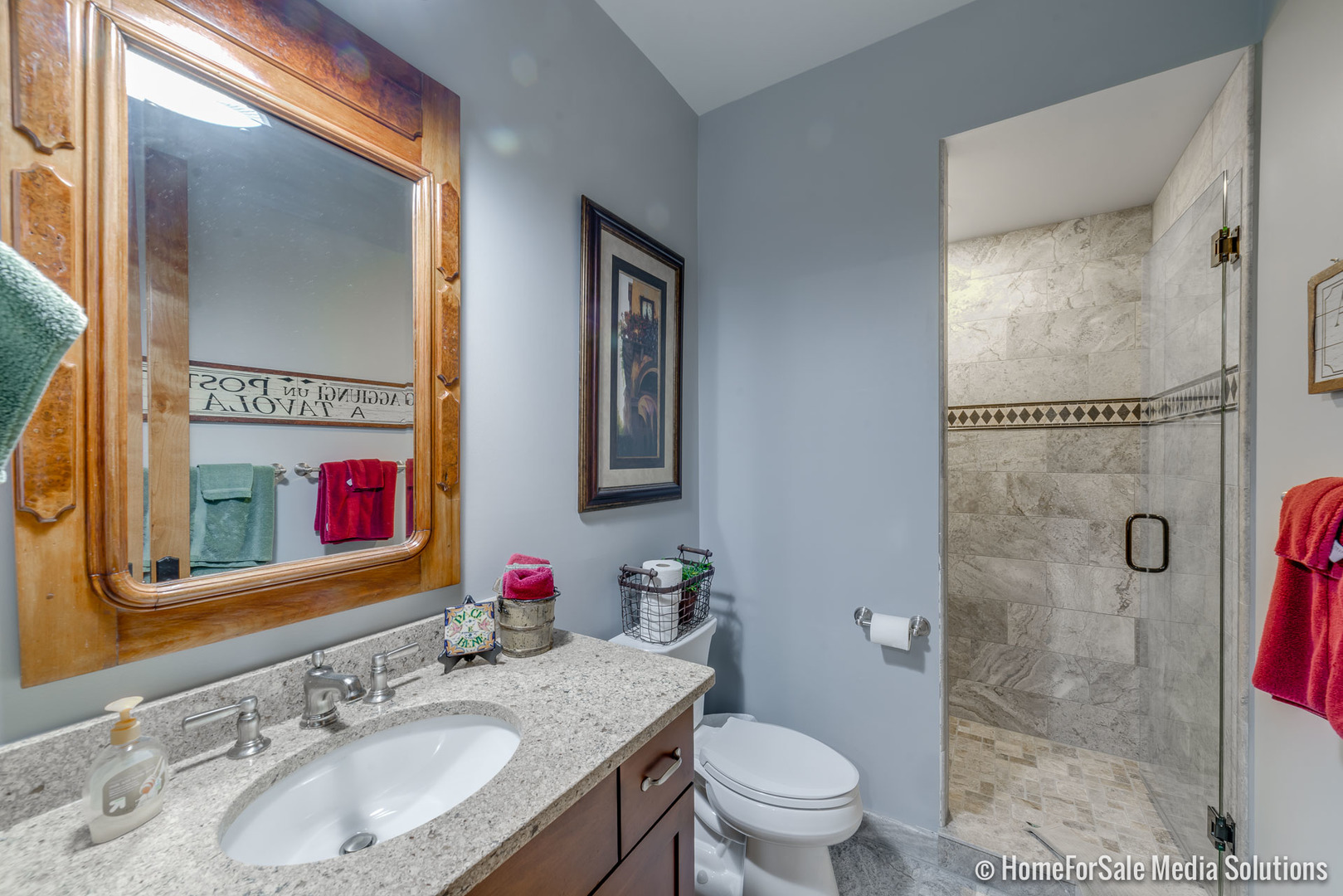 1051 Parkside Road Naperville, IL 60540 - Photo 41 of 52 a bathroom with a granite countertop sink toilet and shower