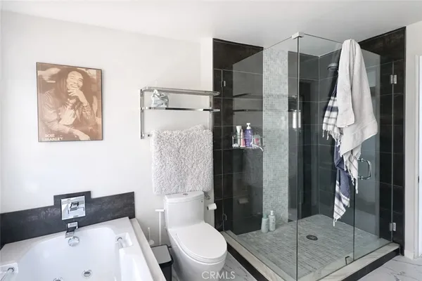 a bathroom with a shower a toilet and a sink
