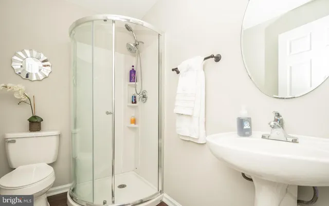 a bathroom with a toilet a sink and a mirror