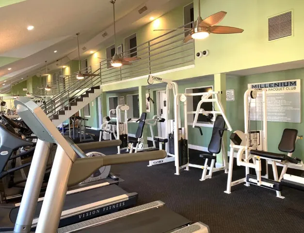 a view of lake with palm trees