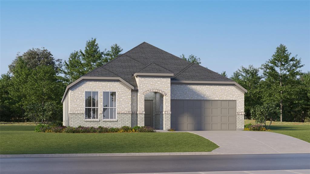 2225 Medina Road Celina, TX 75009 - Photo 1 of 1 Stone-clad exterior featuring an arched entry, a two-car garage, and a charcoal shingle roof
