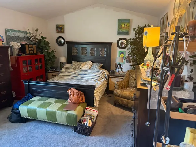 a bedroom with bed and gym equipment