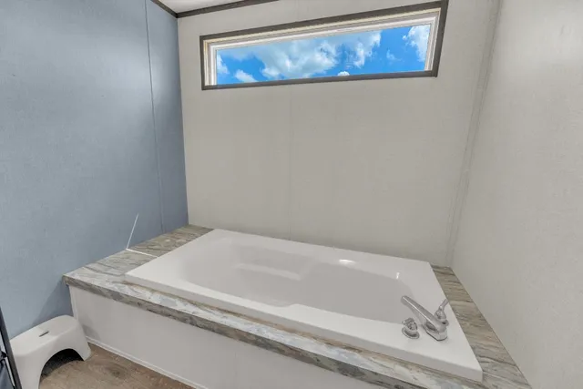 a bathroom with a tub