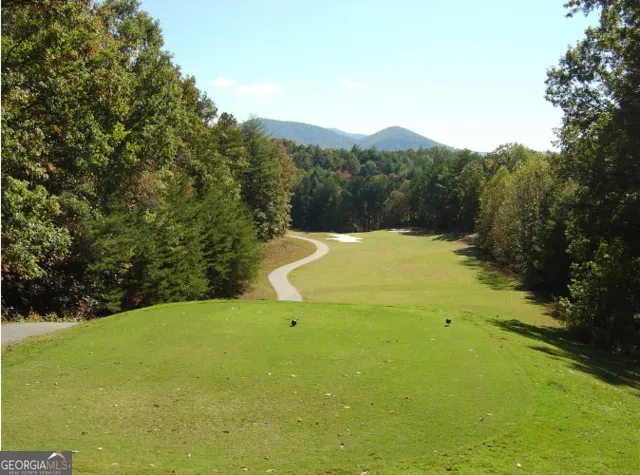 a view of a lake with a mountain in the background