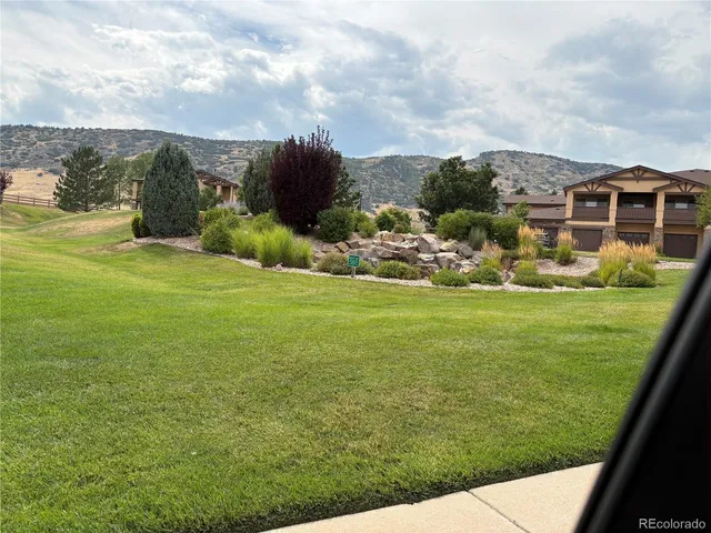 a view of a field with tree in the background