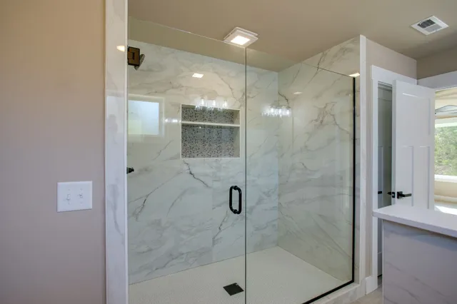 a bathroom with a shower